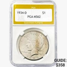 1934-D Silver Peace Dollar PGA MS62