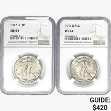 [2]1947-D Walking Liberty Half Dollar NGC MS64