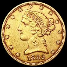 1882 $5 Gold Half Eagle CLOSELY UNCIRCULATED