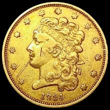 1834 $5 Gold Half Eagle LIGHTLY CIRCULATED