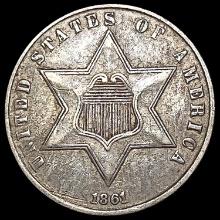 1861 Silver Three Cent NEARLY UNCIRCULATED