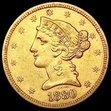 1880-S $5 Gold Half Eagle NEARLY UNCIRCULATED