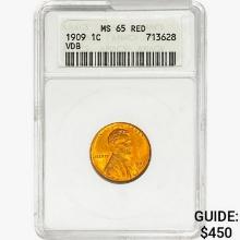 1909 VDB Wheat Cent ANACS MS65 RED