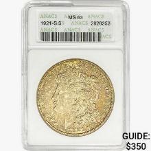 1921-S Morgan Silver Dollar ANACS MS63