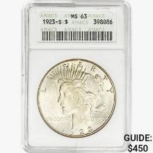 1923-S Silver Peace Dollar ANACS MS63