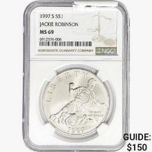 1997-S .77oz Silver J. Robinson $1 NGC MS69