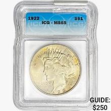 1922 Silver Peace Dollar ICG MS65