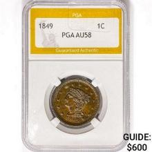 1849 Braided Hair Large Cent PGA AU58