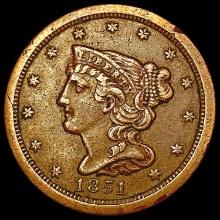 1851 Braided Hair Half Cent CLOSELY UNCIRCULATED