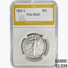 1920-S Walking Liberty Half Dollar PGA MS60 BN