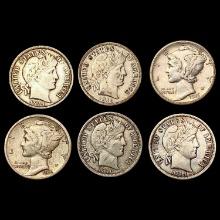 1914-1916 Silver Barber Dimes [6 Coins] HIGH GRADE