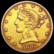 1882 $5 Gold Half Eagle CLOSELY UNCIRCULATED