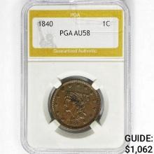 1840 Braided Hair Large Cent PGA AU58