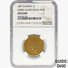 1891 1C Canada NGC AU55 BN Lg. Leaves Sm. Date