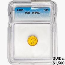 1853 Rare Gold Dollar ICG MS61