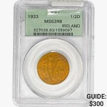 1933 1/2D Ireland PCGS MS63 RB