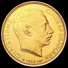 1913 Denmark Gold 20 Kroner 0.2592oz CLOSELY UNCIRCULATED