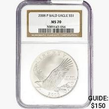 2008-P .77oz Silver Bald Eagle $1 NGC MS70