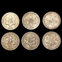 1852-1853 3 Cent Silver Lot [6 Coins] HIGH GRADE