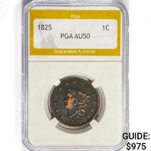 1825 Coronet Head Large Cent PGA AU50