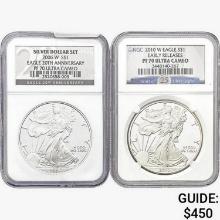 [2] 2006-W&2010-W Silver Eagle NGC PF70 UC