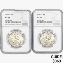 [2] 1947-D Walking Liberty Half Dollar NGC MS62/64