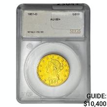 1851-O $10 Gold Eagle SEGS AU58+