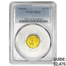 1914-D $2.50 Gold Quarter Eagle PCGS MS62