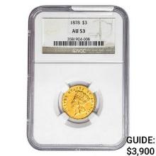 1878 $3 Gold Piece NGC AU53