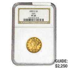 1899-S $5 Gold Half Eagle NGC VF30