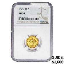 1843 $2.50 Gold Quarter Eagle NGC AU58