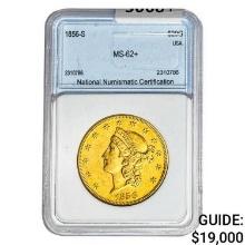 1856-S $20 Gold Double Eagle NNC MS62+