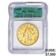 1873 $20 Gold Double Eagle ICG MS61 Open 3