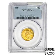 1854 $3 Gold Piece PCGS MS62