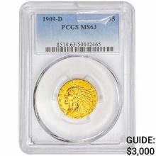 1909-D $5 Gold Half Eagle PCGS MS63