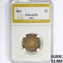 1867 Two Cent Piece PGA AU55 DDO