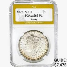 1878 7/8TF Morgan Silver Dollar PGA MS65 PL Strong