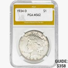 1934-D Silver Peace Dollar PGA MS62