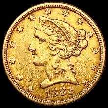 1882 $5 Gold Half Eagle CLOSELY UNCIRCULATED