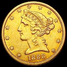 1888 $5 Gold Half Eagle CLOSELY UNCIRCULATED