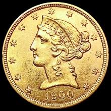 1900 $5 Gold Half Eagle UNCIRCULATED