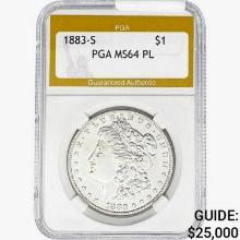 1883-S Morgan Silver Dollar PGA MS64 PL