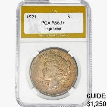 1921 Silver Peace Dollar PGA MS63+ High Relief