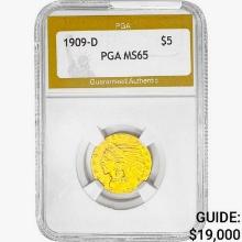 1909-D $5 Gold Half Eagle PGA MS65