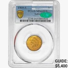 1909-S CAC Indian Head Cent PCGS MS64 RB