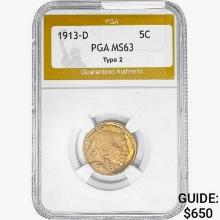 1913-D Buffalo Nickel PGA MS63 Type 2