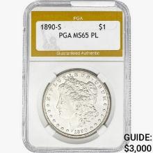 1890-S Morgan Silver Dollar PGA MS65 PL