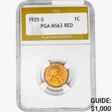 1925-S Wheat Cent PGA MS63 RED