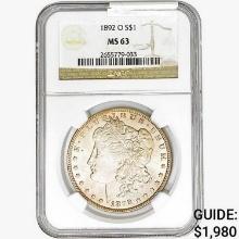 1892-O Morgan Silver Dollar NGC MS63