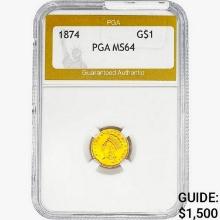 1874 Rare Gold Dollar PGA MS64